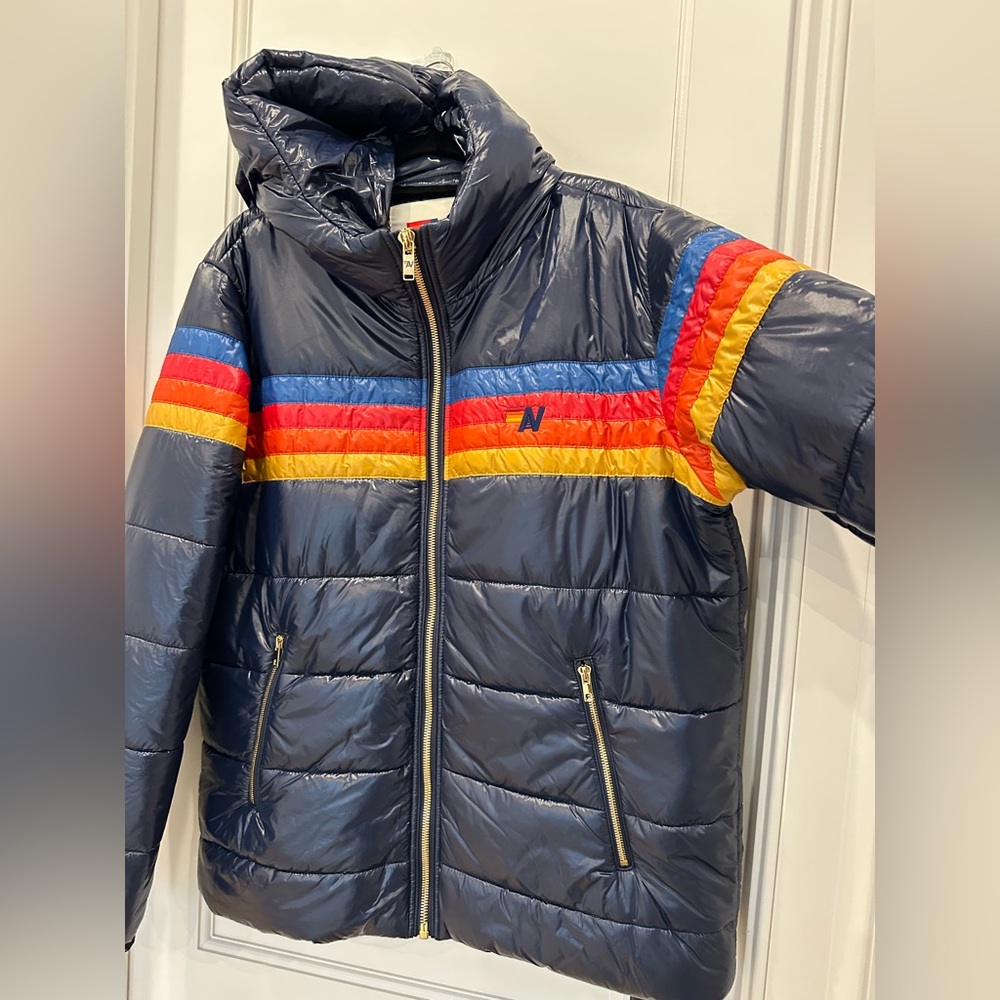 AVIATOR NATION 4 STRIPE LUXE TREKKER HOODIE JACKET - GLOSSY NAVY SIZE XL - Picture 4 of 13
